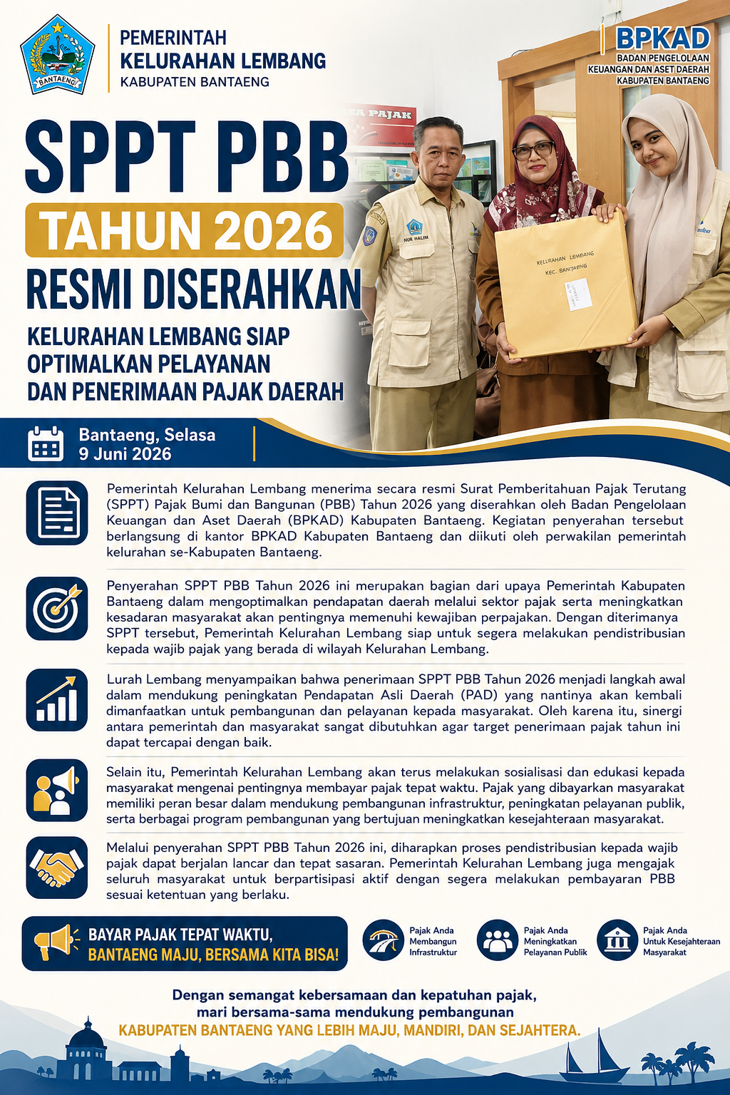SPPT PBB Tahun 2026 Resmi Diserahkan, Kelurahan Lembang Siap Optimalkan Pelayanan dan Penerimaan Pajak Daerah